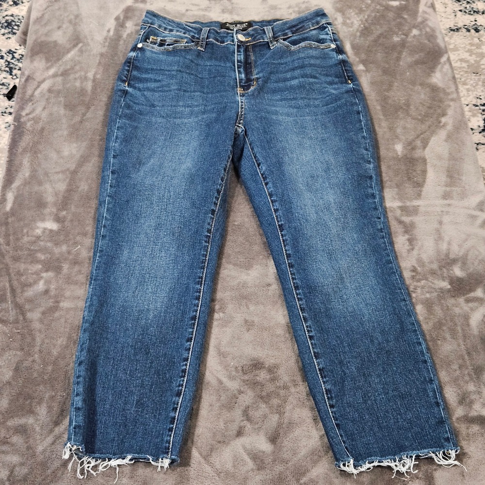 Judy blue boyfriend jeans frayed hem dark wash denim comfort stretch 9/29